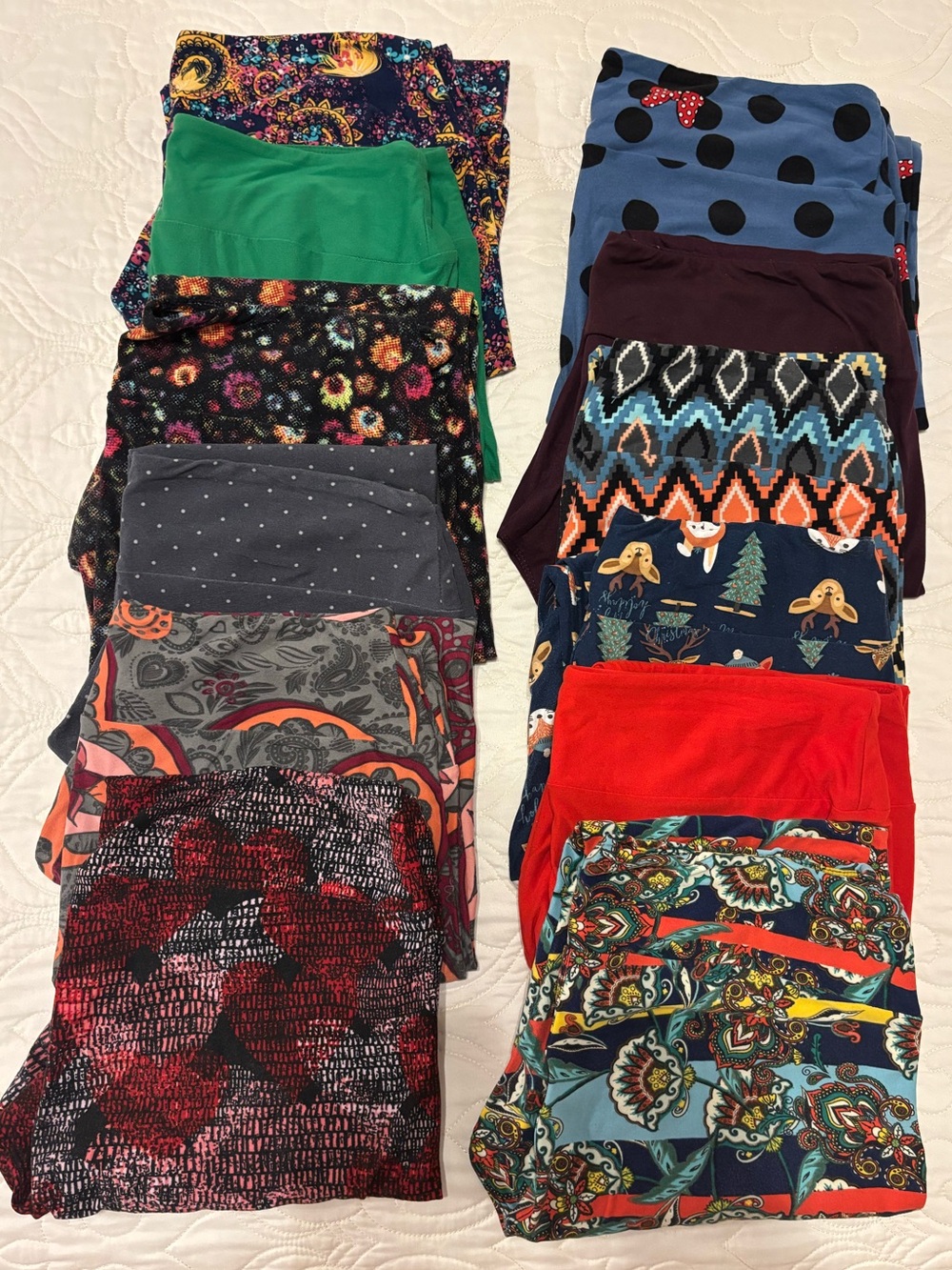 LuLaRoe Tall & Curvy TC Leggings 12 Pair Bundle Lot Prints Solids